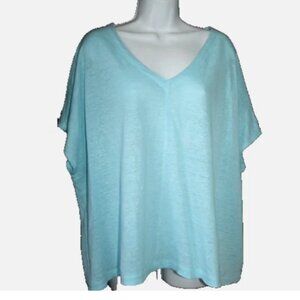 NWT J. Jill Love Linen Knit Top Lightweight Oversized V-neck size 1X Aqua Blue